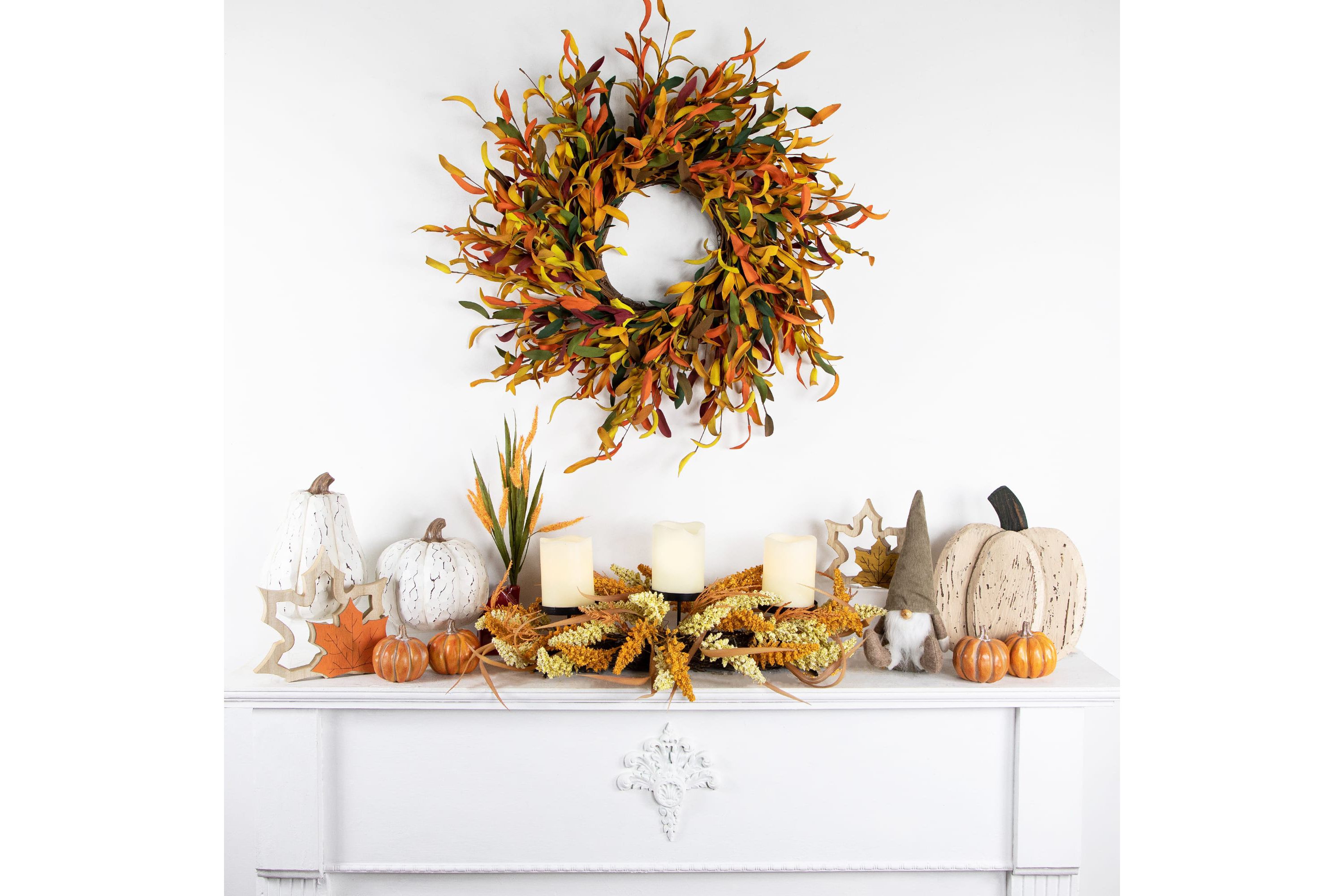 10.5" Small White Wooden Fall Harvest Pumpkin with Stem