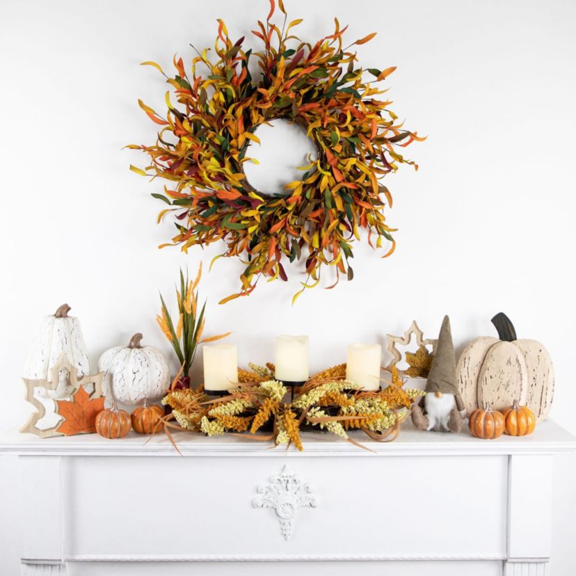 10.5" Small White Wooden Fall Harvest Pumpkin with Stem
