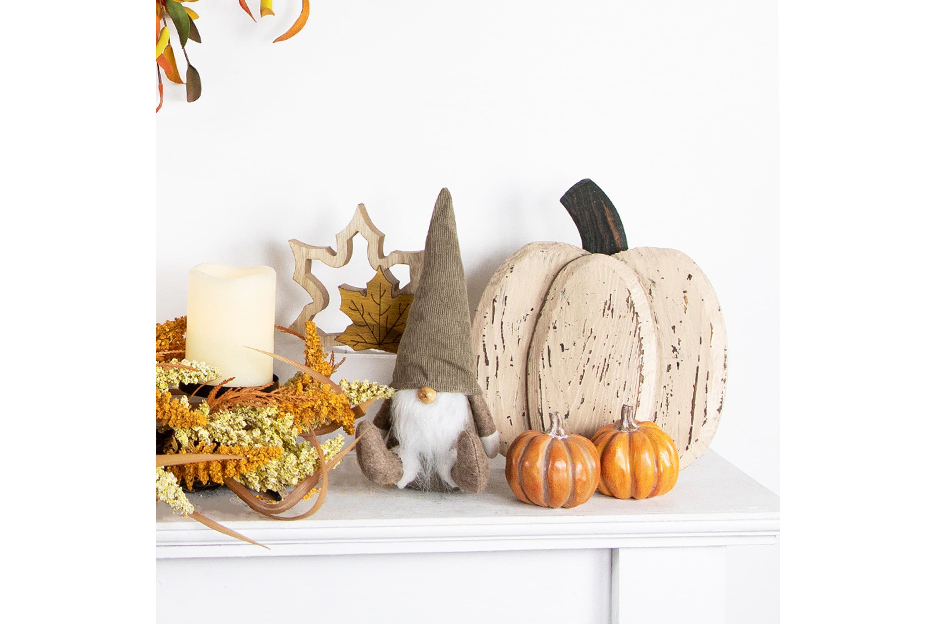 10.5" Small White Wooden Fall Harvest Pumpkin with Stem