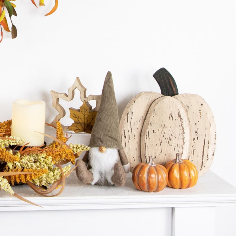 10.5" Small White Wooden Fall Harvest Pumpkin with Stem