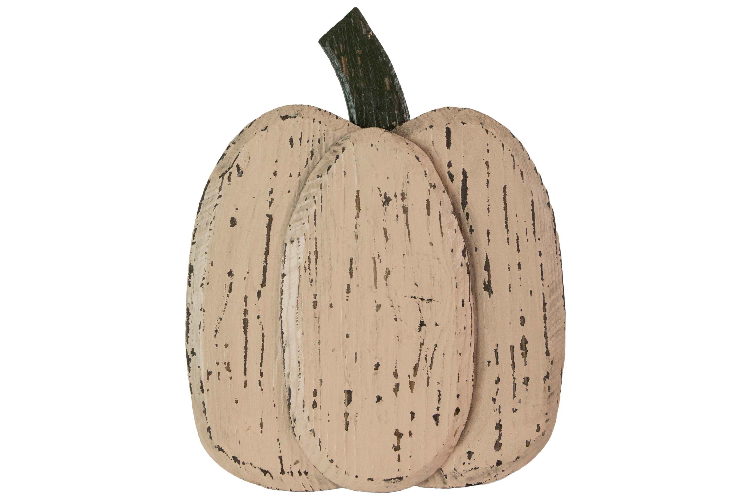 14.5" Large Beige Wooden Autumn Harvest Pumpkin Decoration