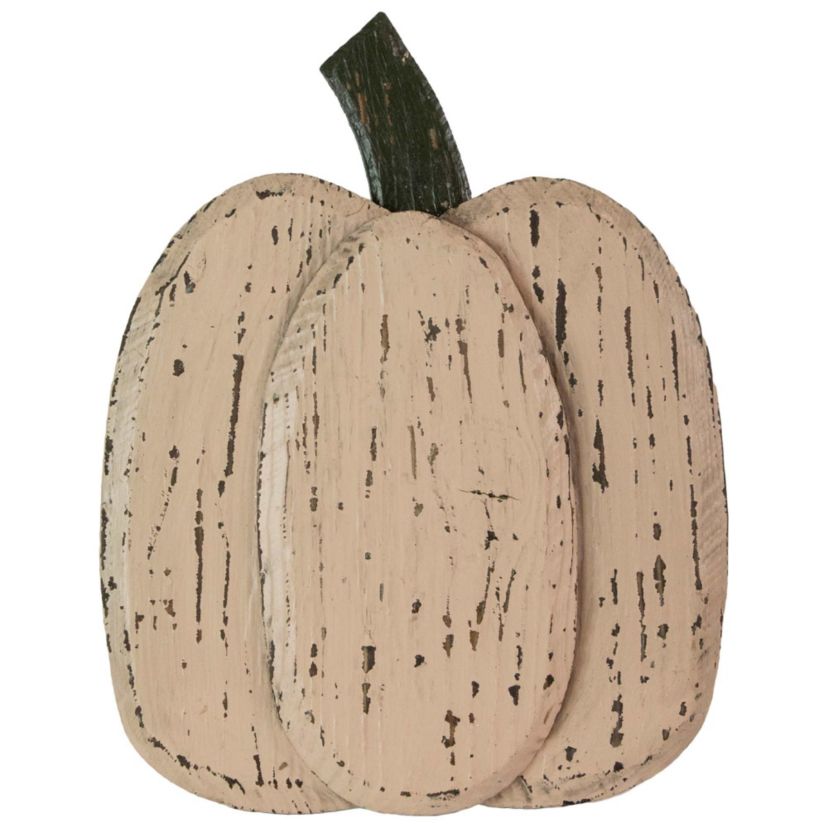 14.5" Large Beige Wooden Autumn Harvest Pumpkin Decoration