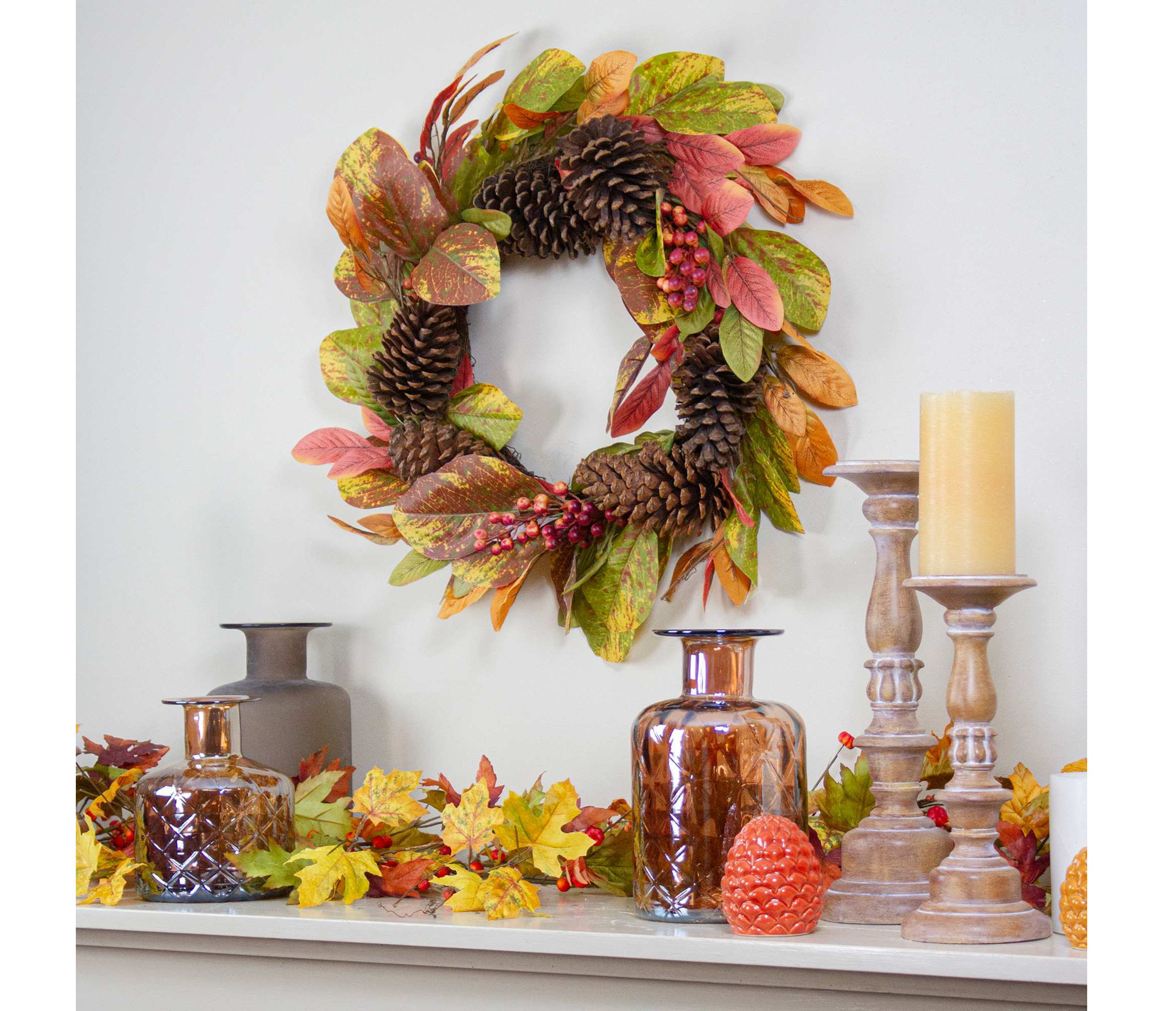 Leaves and Berries Twig Artificial Thanksgiving Wreath - 26-Inch  Unlit