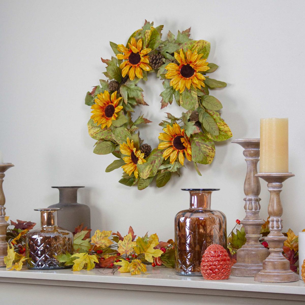 Northlight Yellow Sunflower and Pine Cone Artificial Fall Harvest ...