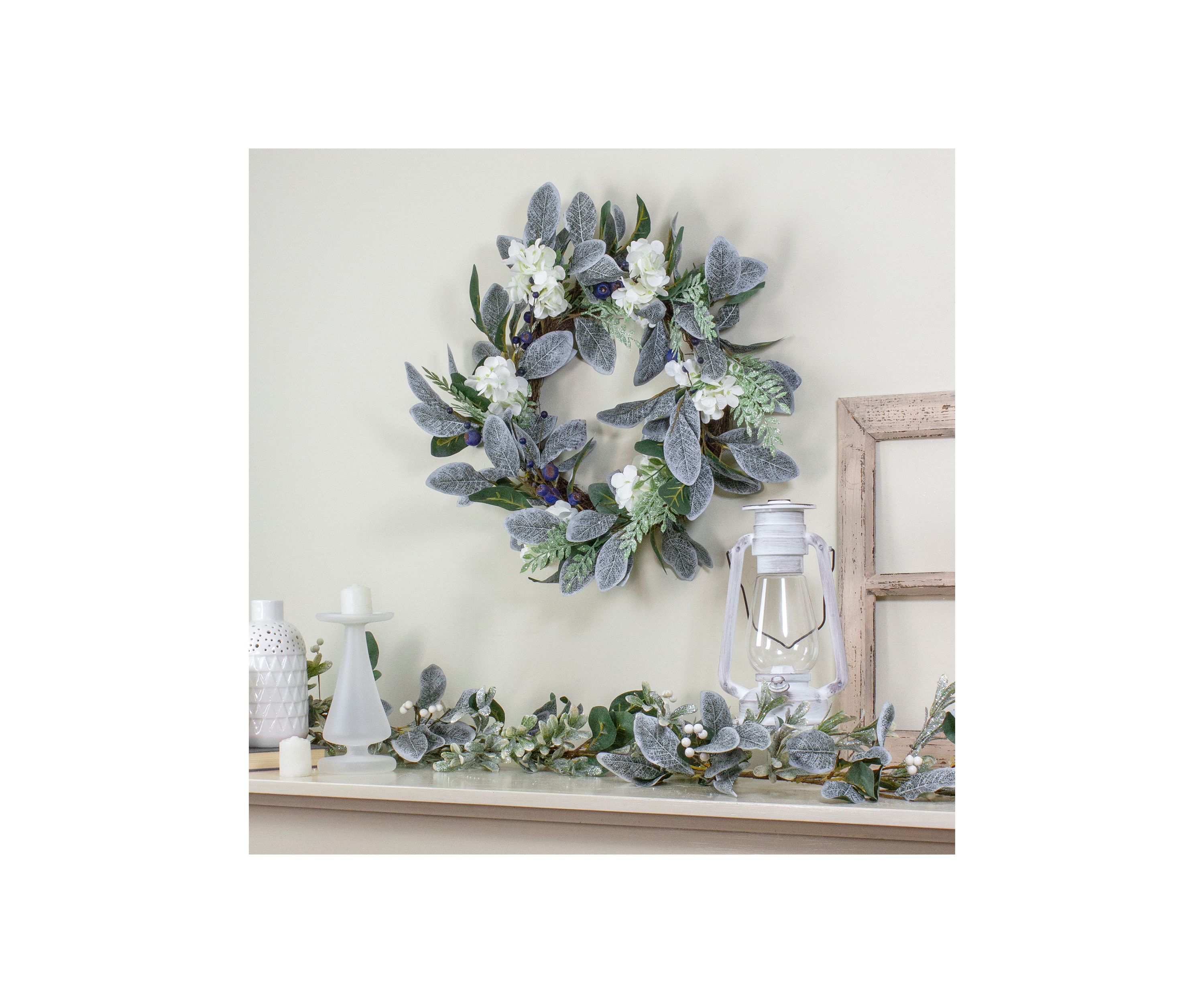 Iced Hydrangeas  Blueberries  and Foliage Artificial Christmas Wreath - 26 Inch  Unlit