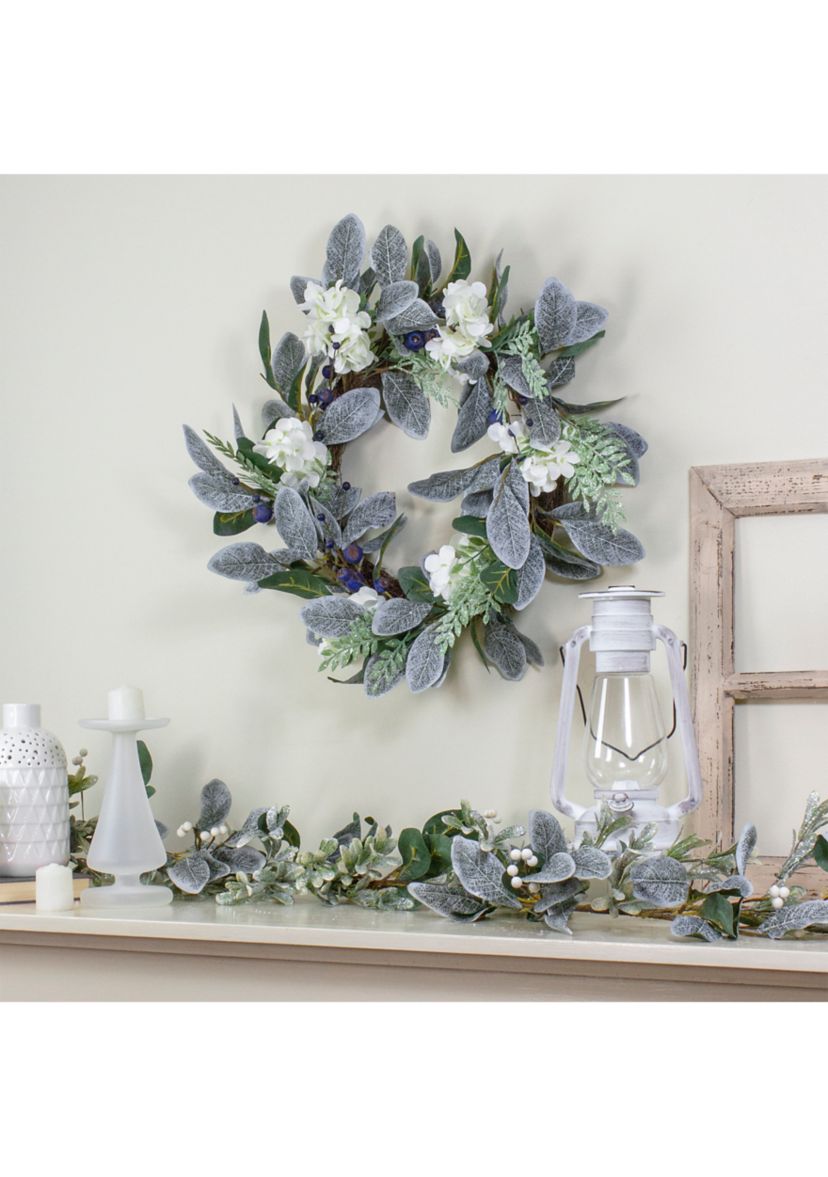 Iced Hydrangeas  Blueberries  and Foliage Artificial Christmas Wreath - 26 Inch  Unlit