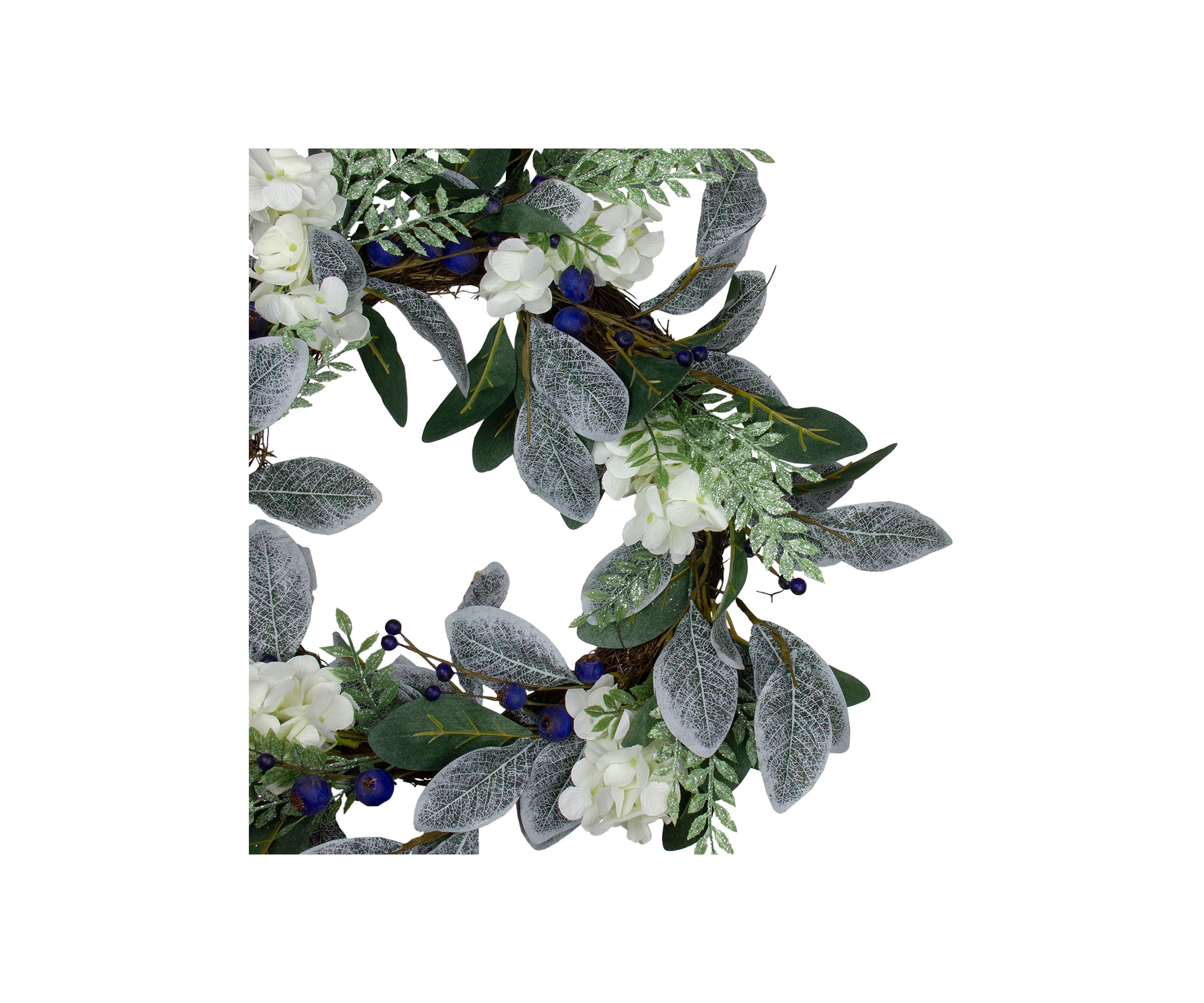 Iced Hydrangeas  Blueberries  and Foliage Artificial Christmas Wreath - 26 Inch  Unlit