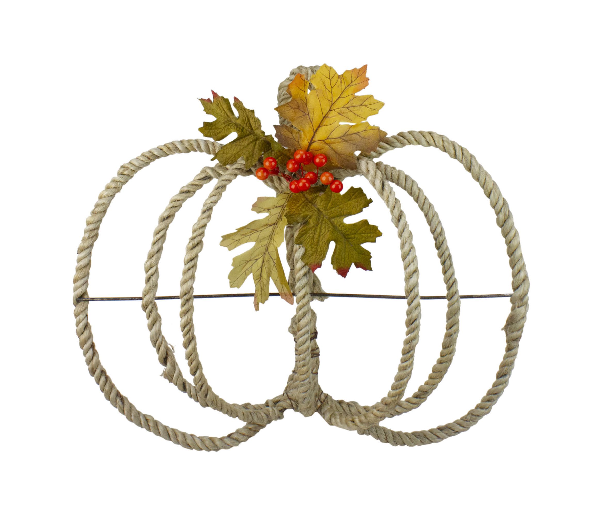 16" Autumn Foliage and Rope Pumpkin Thanksgiving Wall Hanging