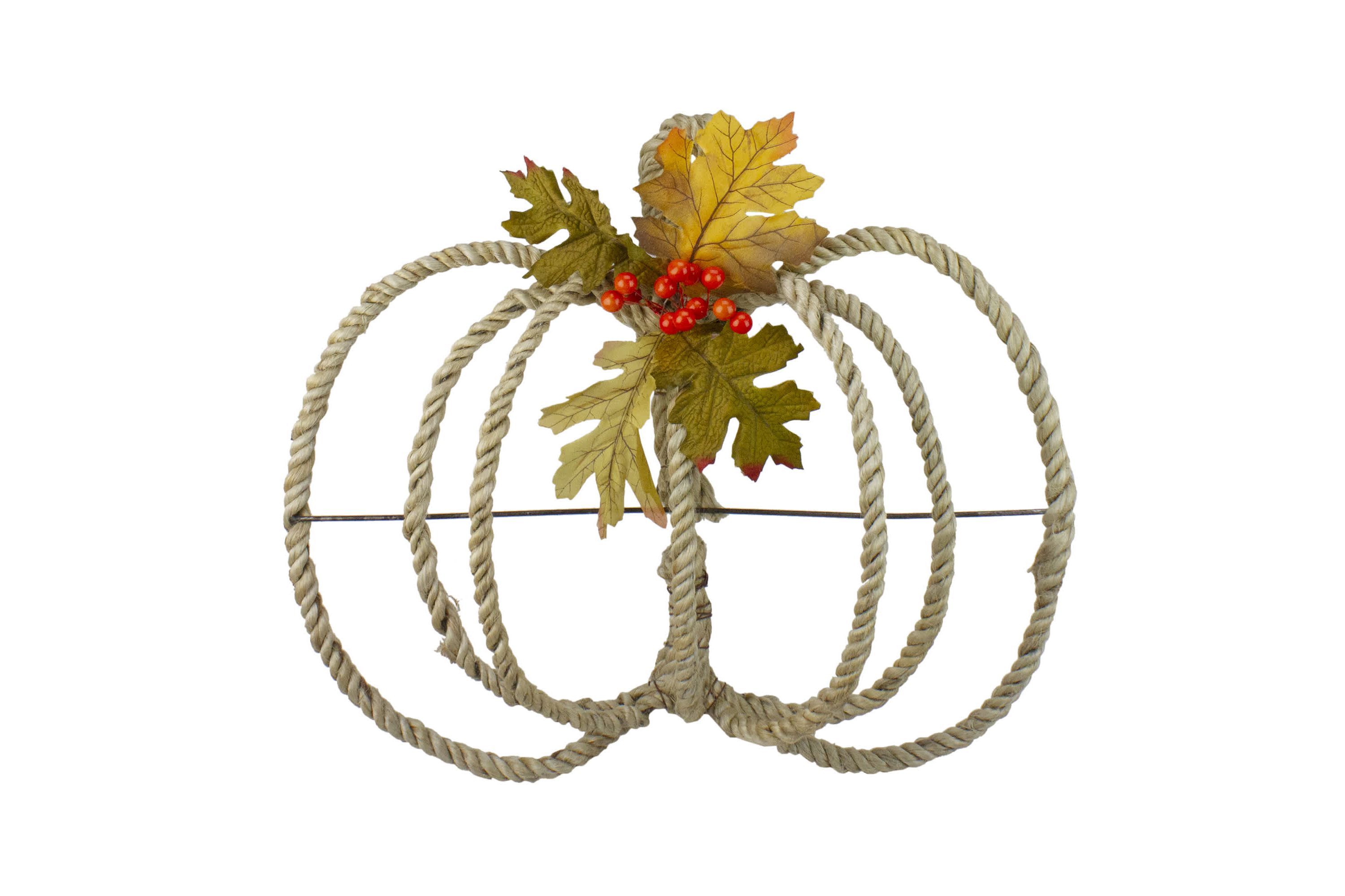 16" Autumn Foliage and Rope Pumpkin Thanksgiving Wall Hanging