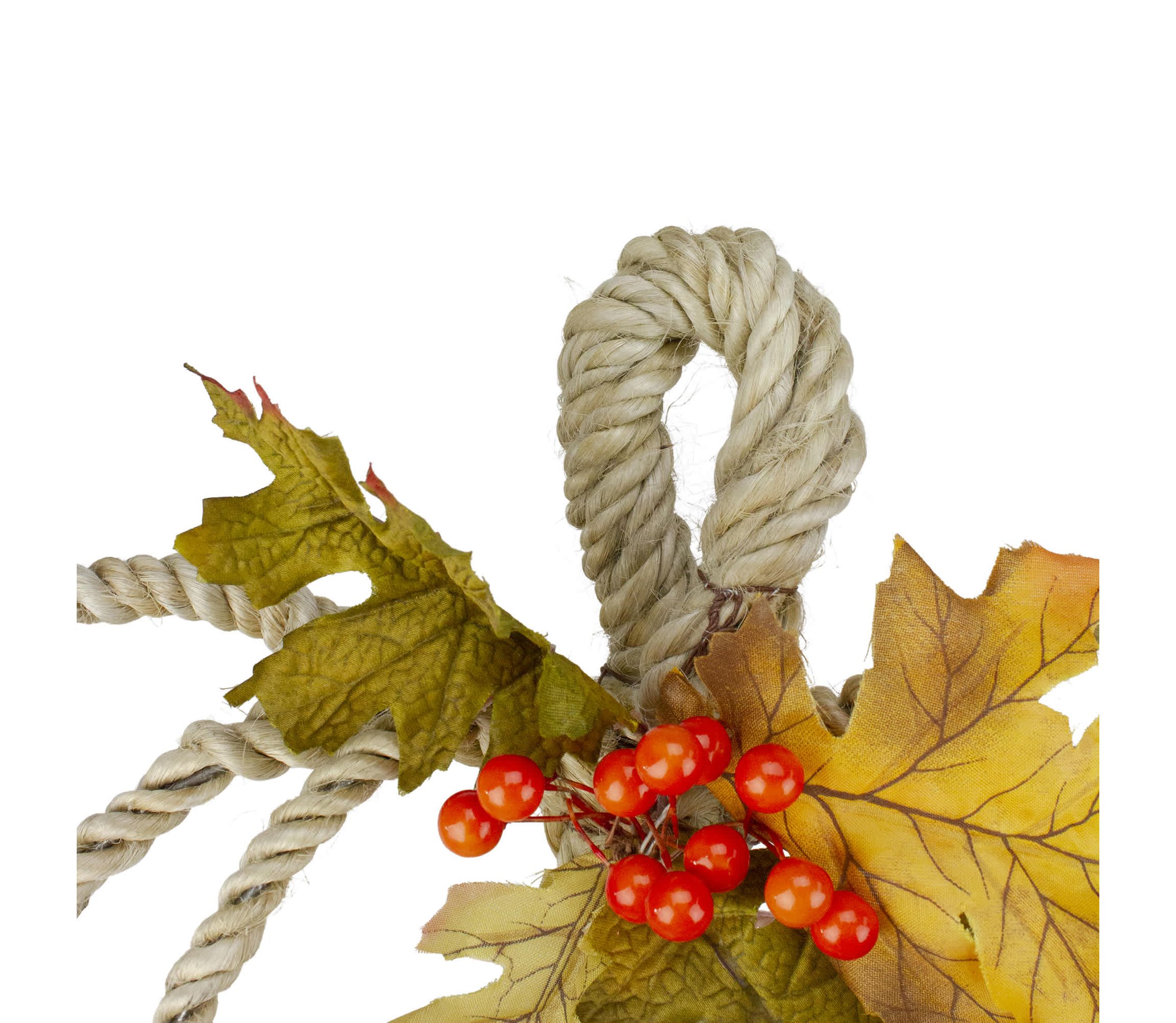 16" Autumn Foliage and Rope Pumpkin Thanksgiving Wall Hanging