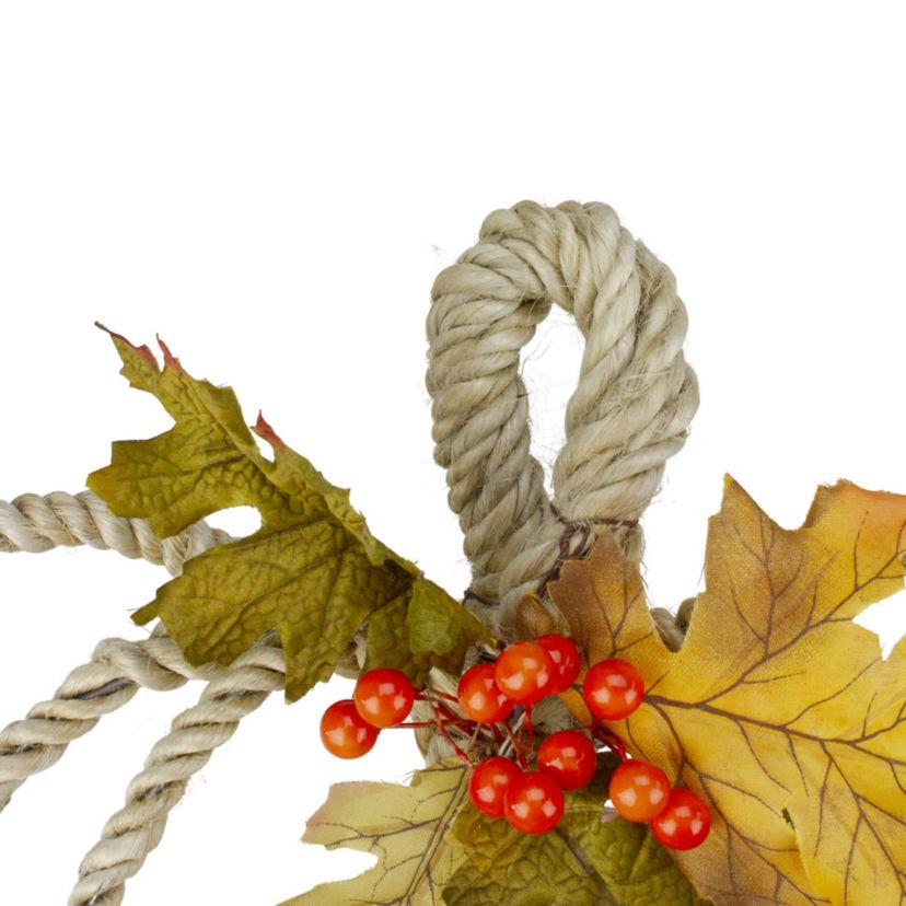 16" Autumn Foliage and Rope Pumpkin Thanksgiving Wall Hanging