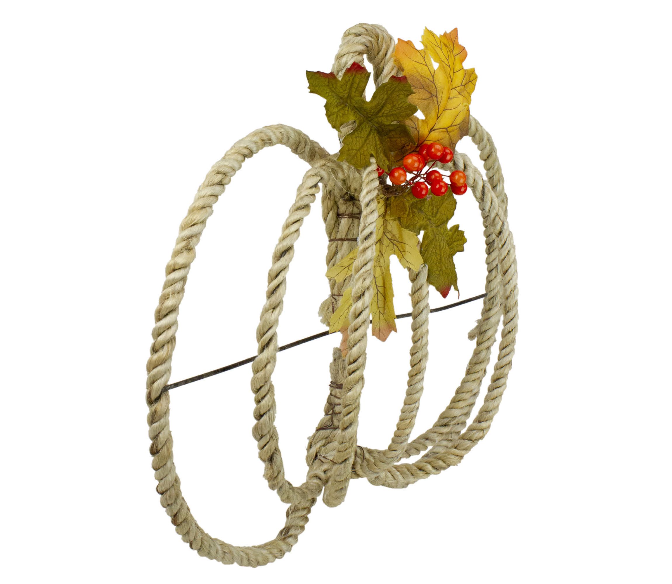 16" Autumn Foliage and Rope Pumpkin Thanksgiving Wall Hanging