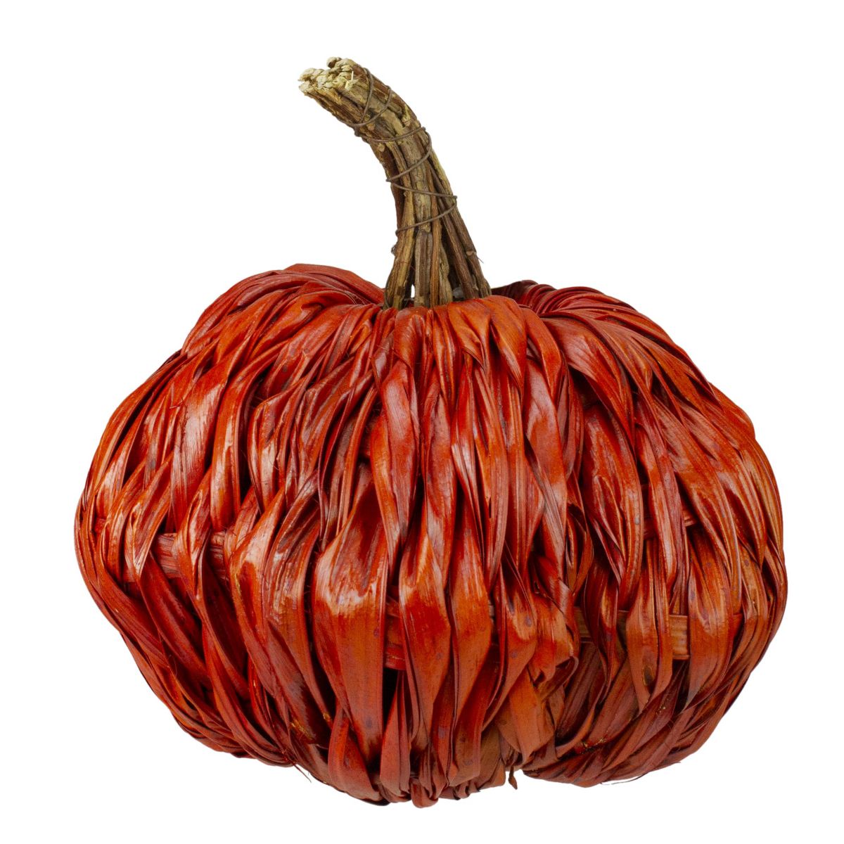 Autumn Harvest Woven Pumpkin Decoration - 8.5" - Orange