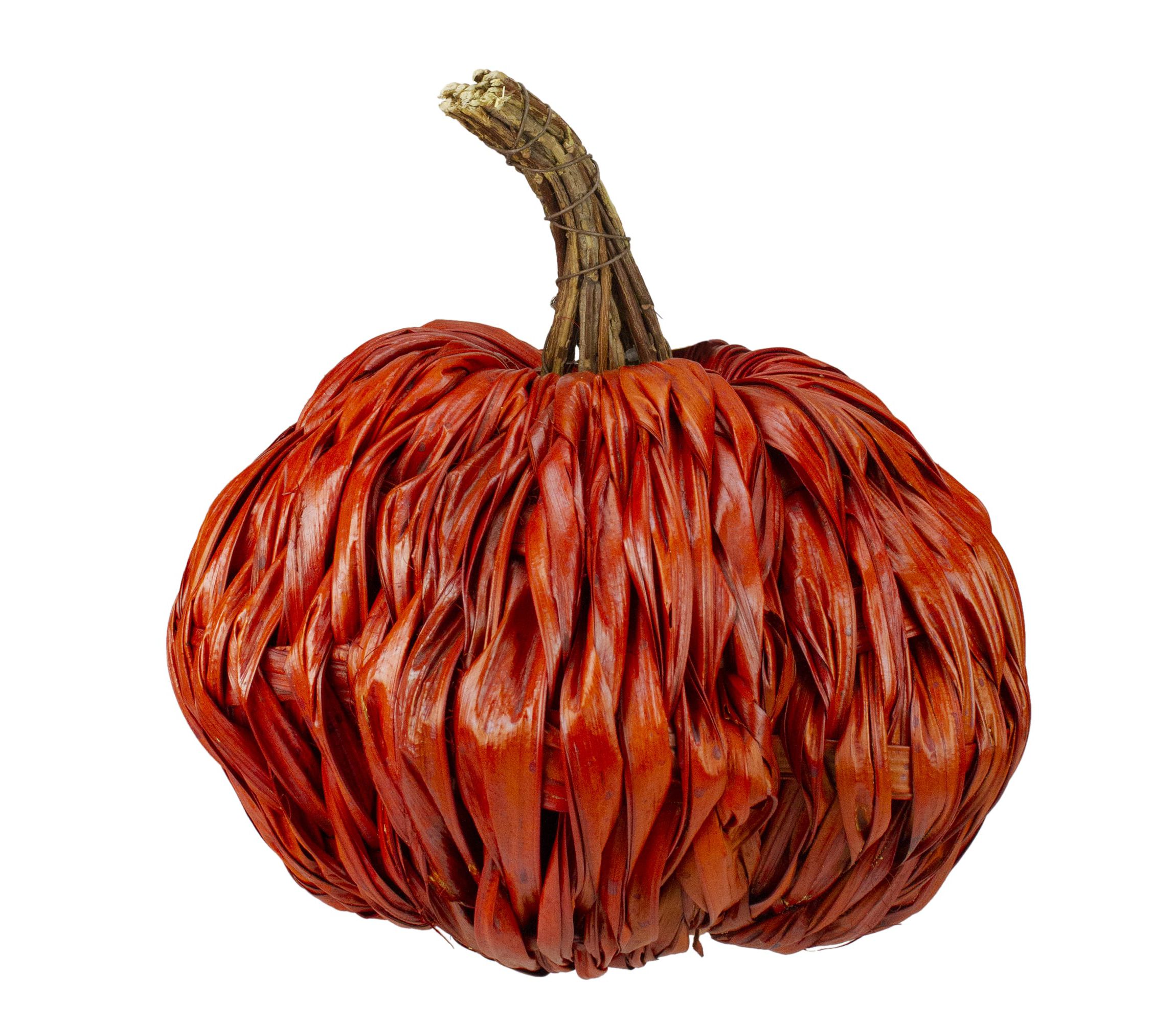 Autumn Harvest Woven Pumpkin Decoration - 8.5" - Orange