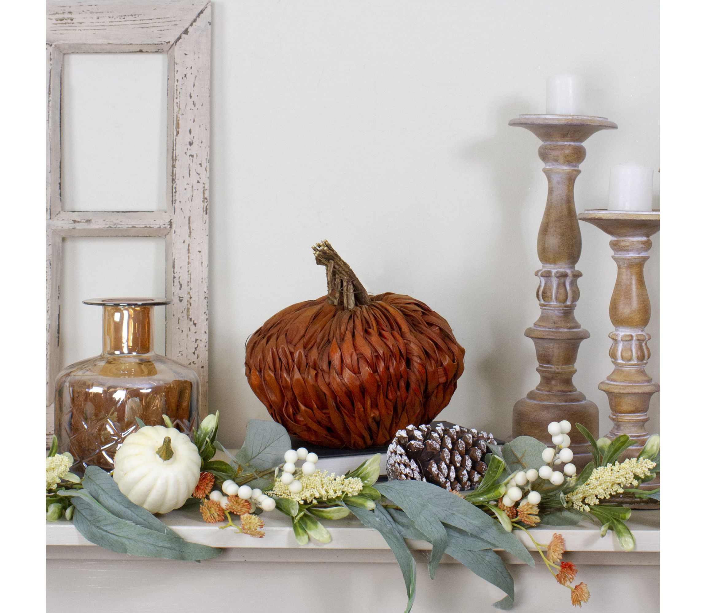 Autumn Harvest Woven Pumpkin Decoration - 8.5" - Orange