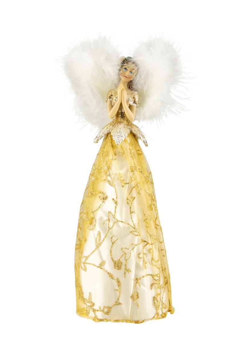 10Inch Gold Angel with Feather Wings Tree Topper - Unlit