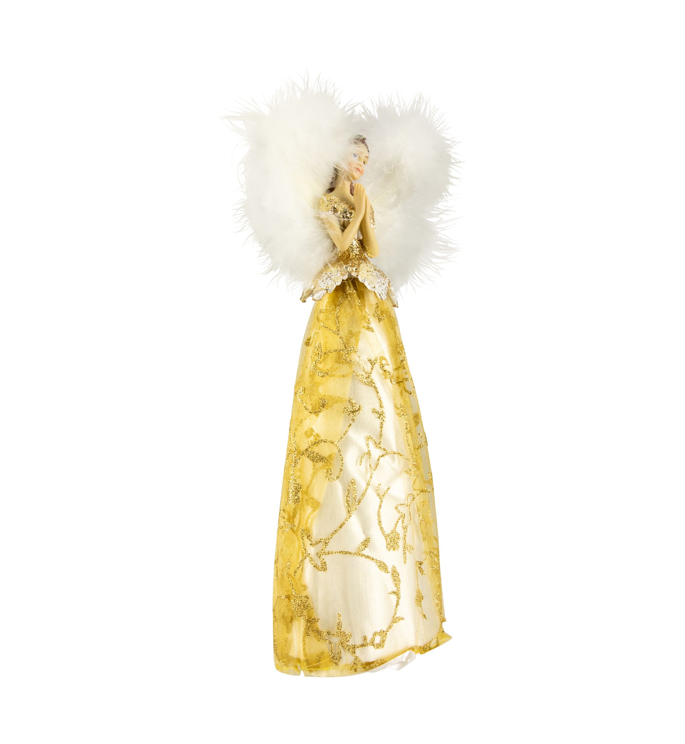 10Inch Gold Angel with Feather Wings Tree Topper - Unlit