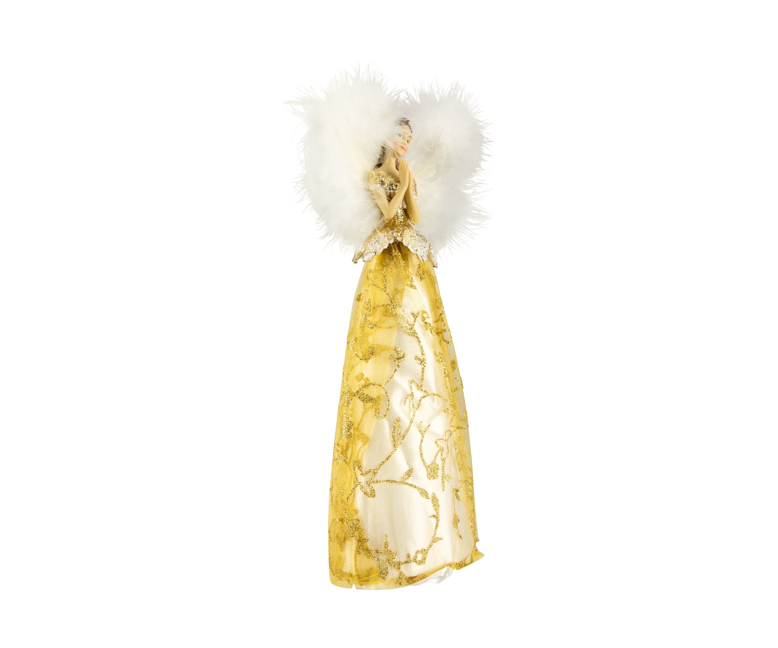 10Inch Gold Angel with Feather Wings Tree Topper - Unlit