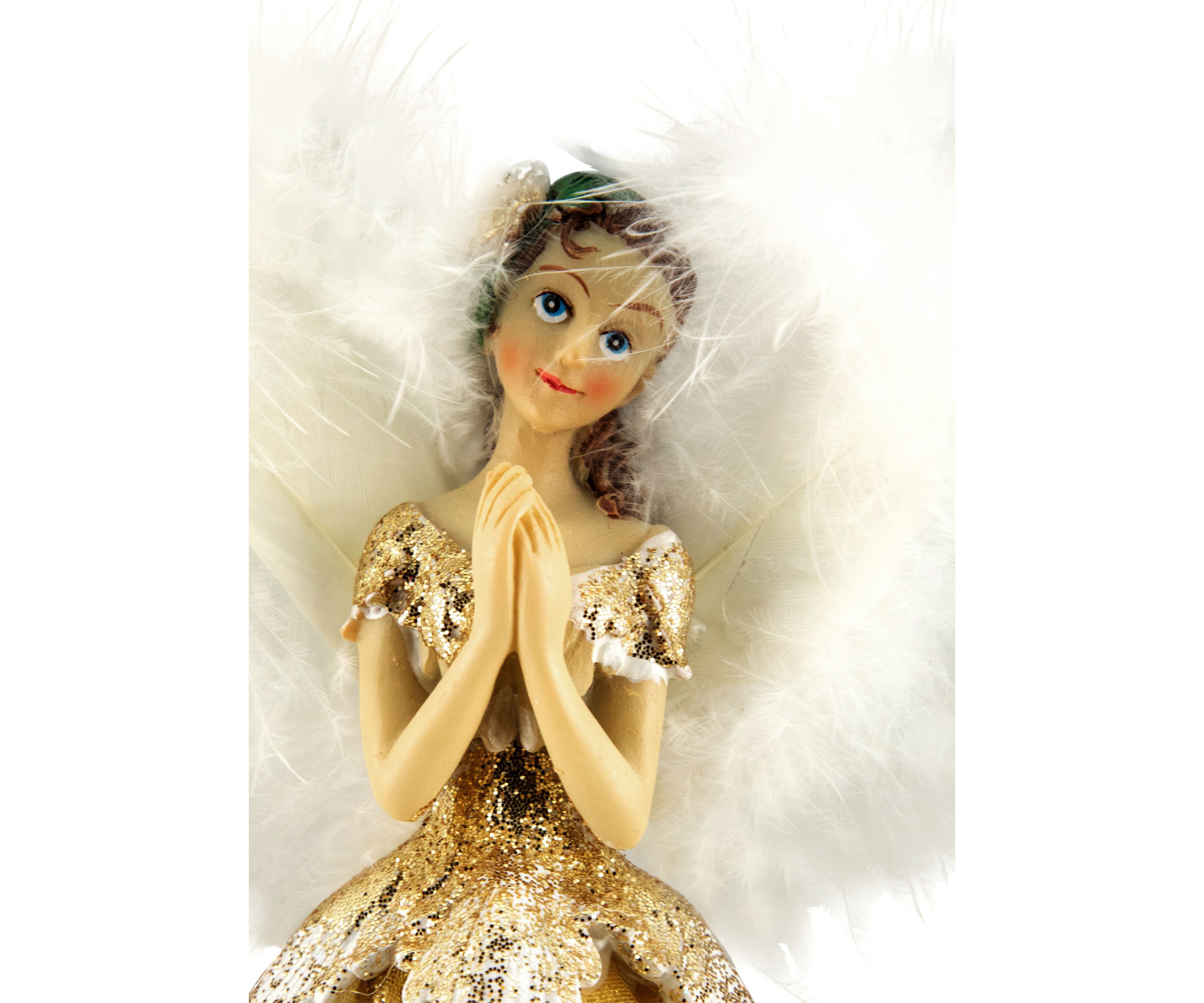 10Inch Gold Angel with Feather Wings Tree Topper - Unlit