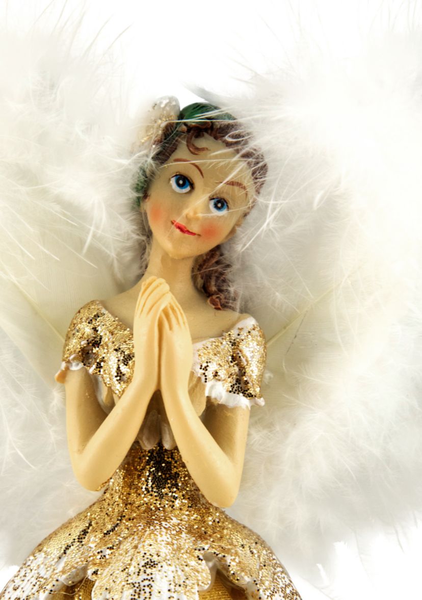10Inch Gold Angel with Feather Wings Tree Topper - Unlit