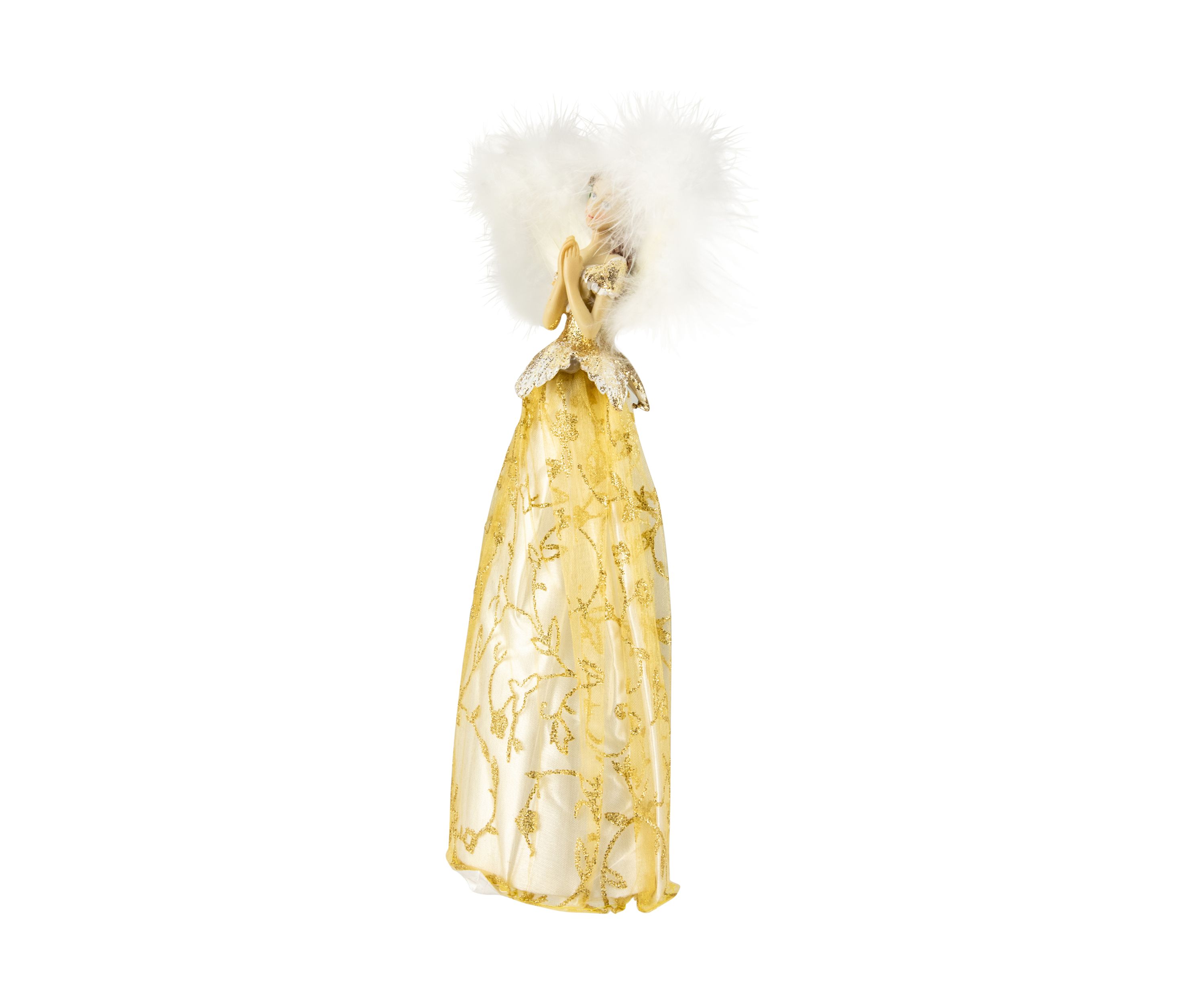 10Inch Gold Angel with Feather Wings Tree Topper - Unlit