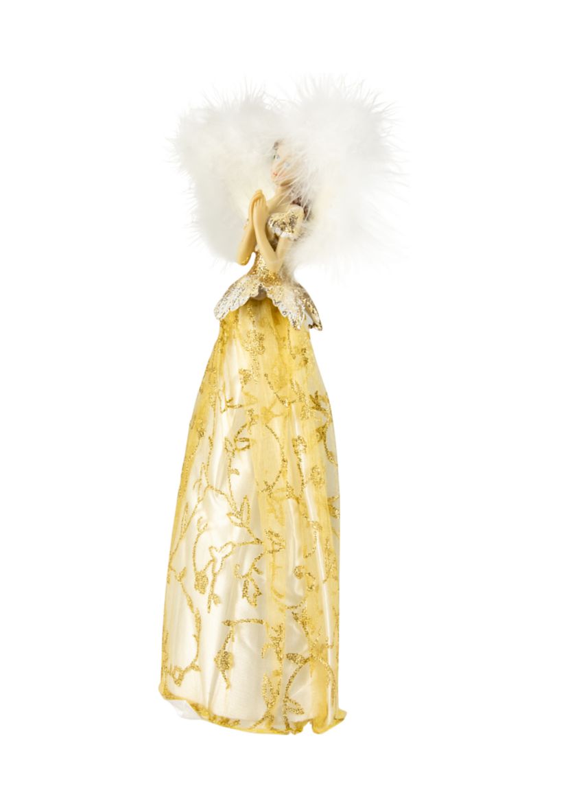 10Inch Gold Angel with Feather Wings Tree Topper - Unlit