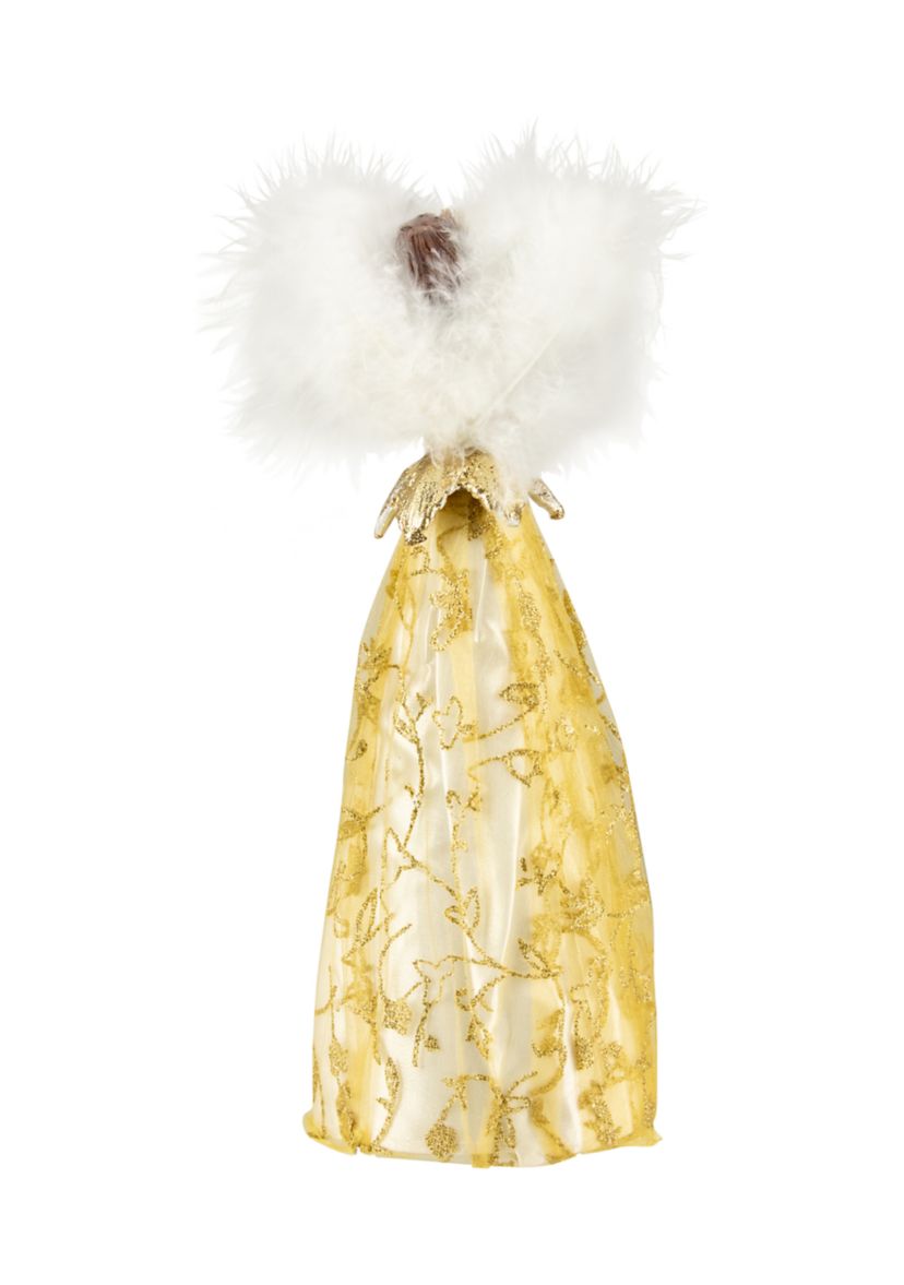 10Inch Gold Angel with Feather Wings Tree Topper - Unlit