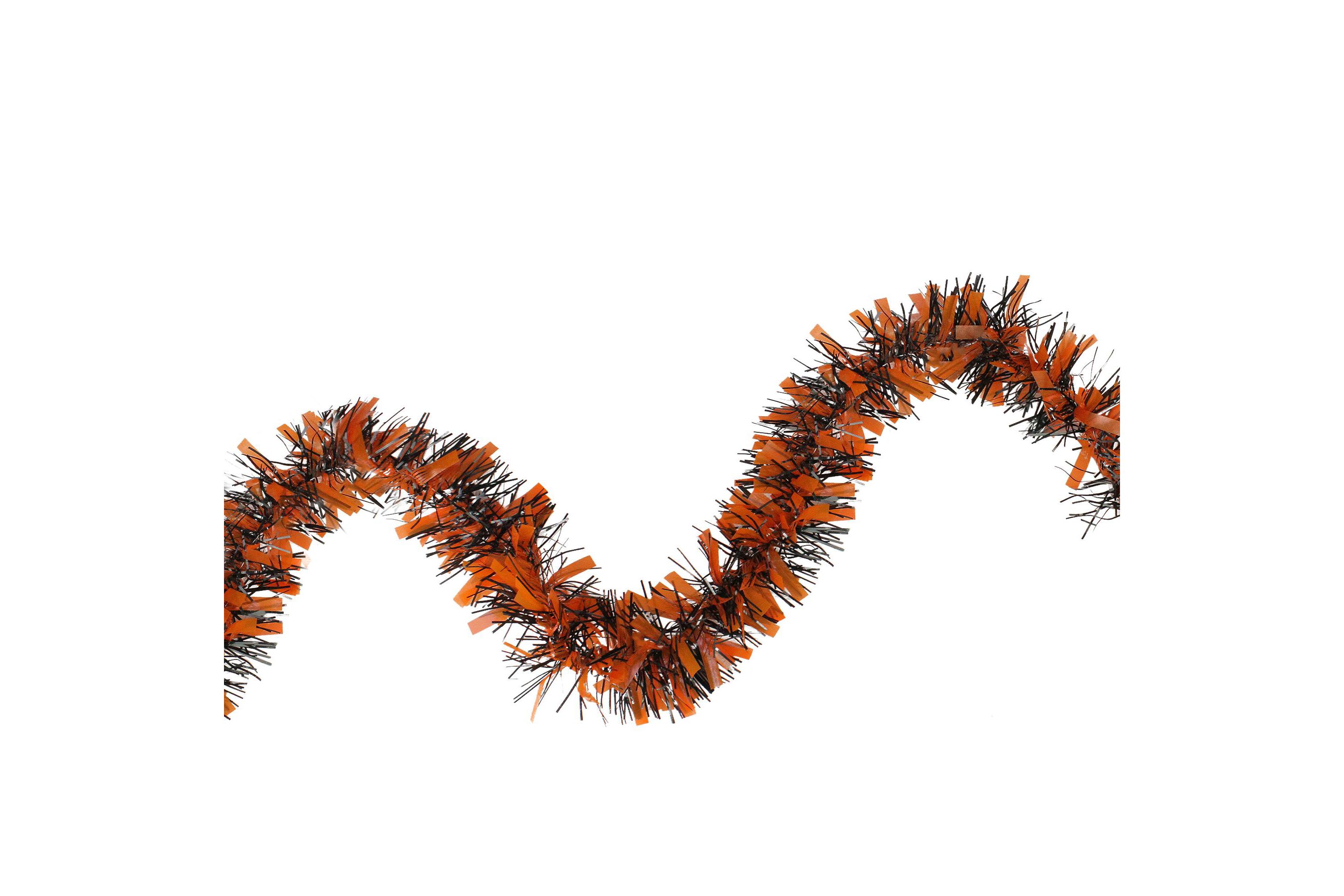 50 Orange and Black Halloween Tinsel Garland - Unlit