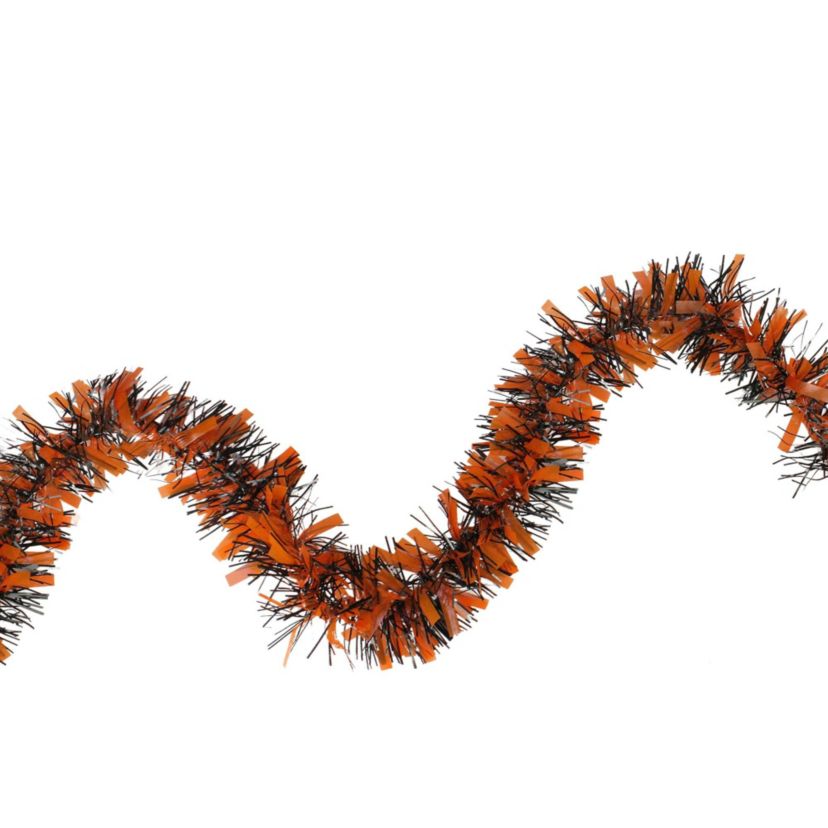 50 Orange and Black Halloween Tinsel Garland - Unlit