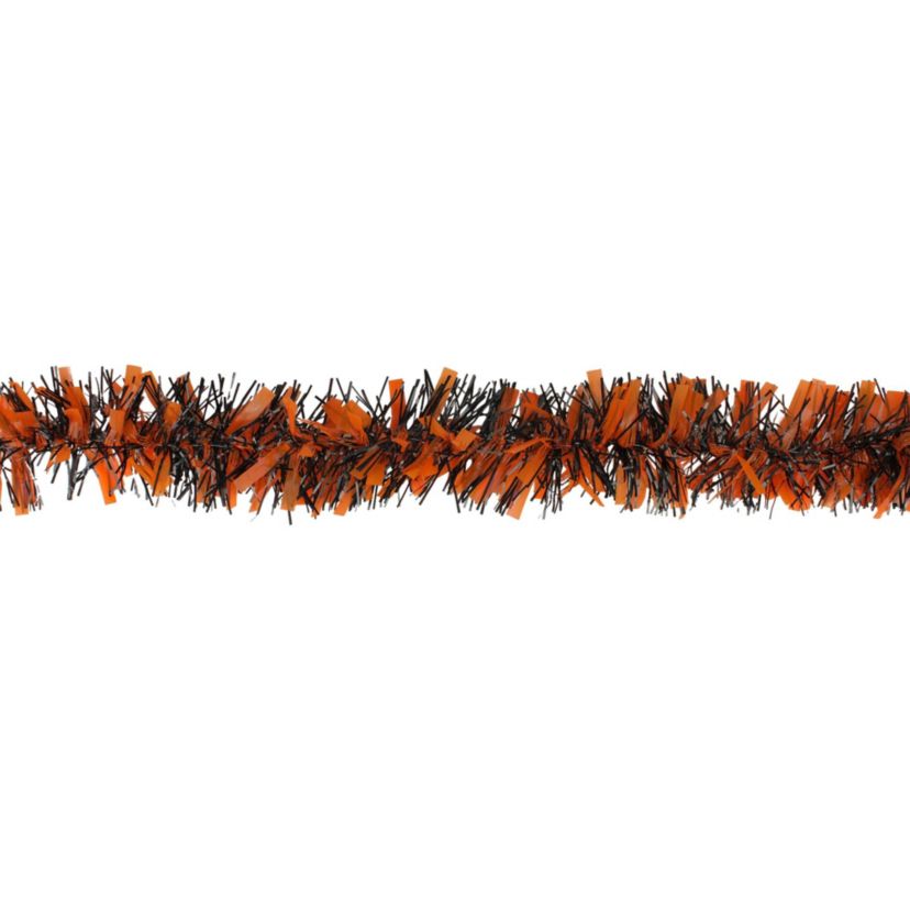 50 Orange and Black Halloween Tinsel Garland - Unlit