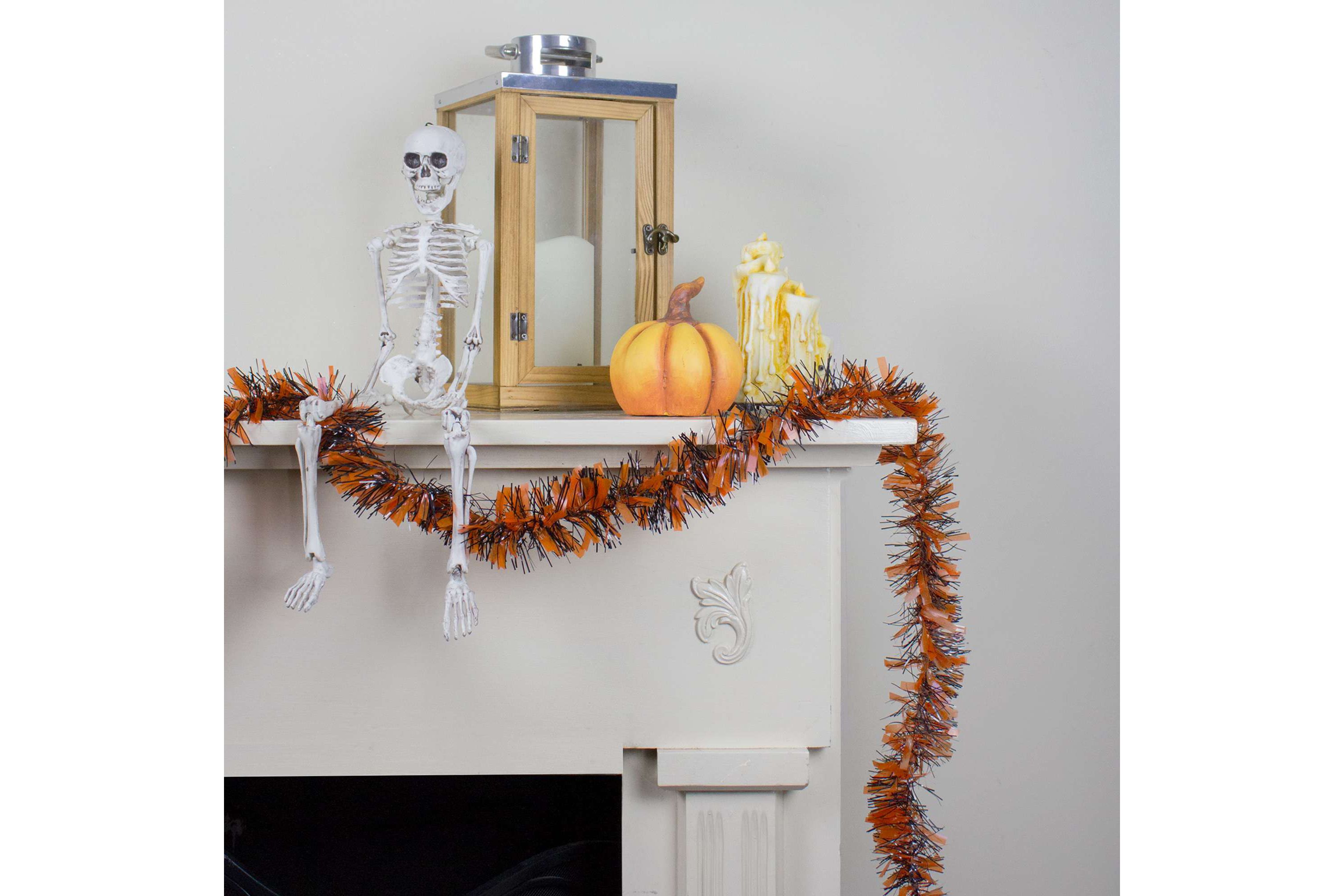 50 Orange and Black Halloween Tinsel Garland - Unlit