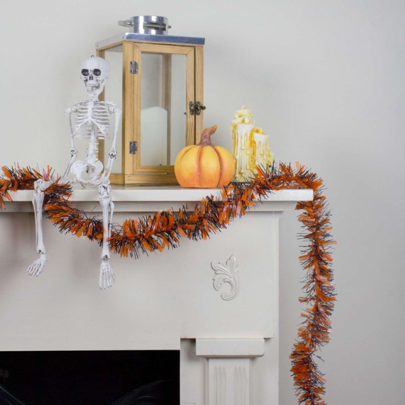 50 Orange and Black Halloween Tinsel Garland - Unlit