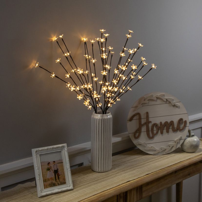 Set of 3 Pre-Lit Cherry Blossom Artificial Tree Branches 2.5 - Warm White LED Lights