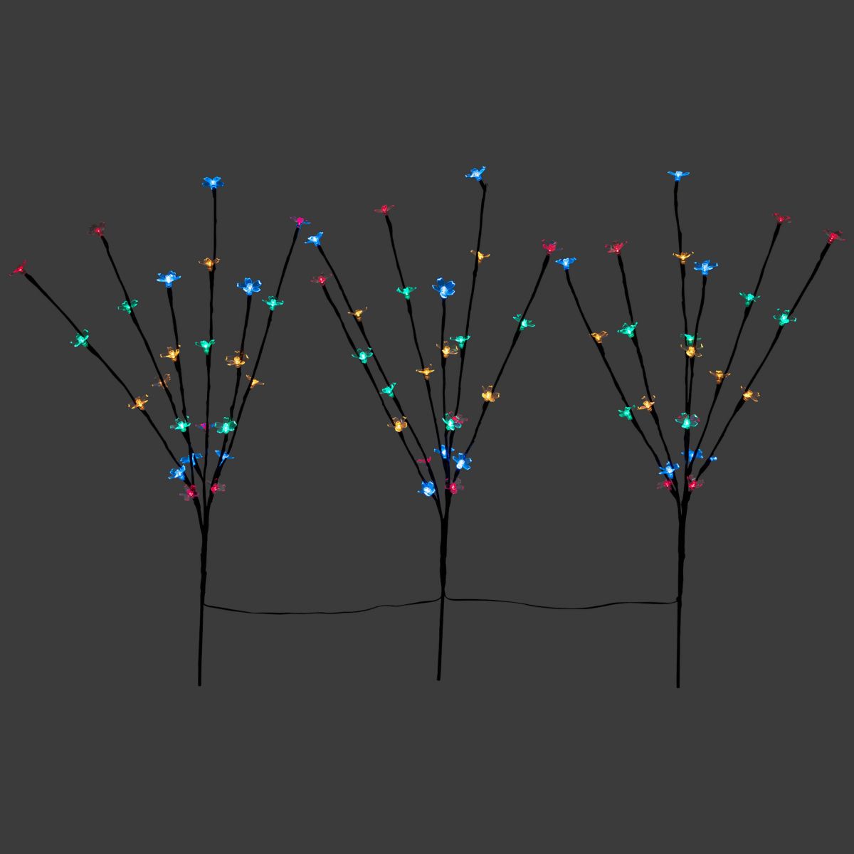 Set of 3 Pre-Lit Cherry Blossom Artificial Tree Branches  Multi LED Lights
