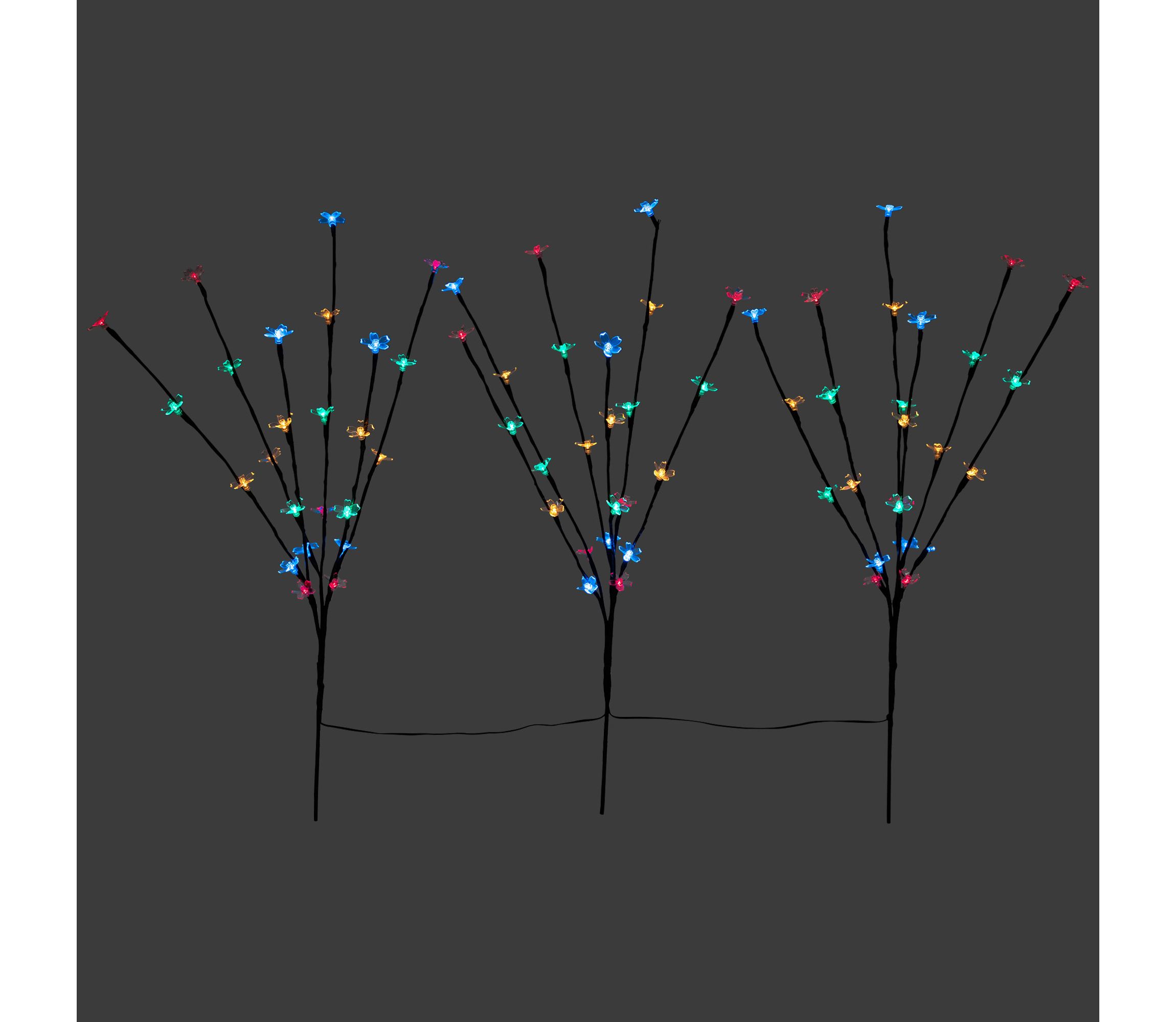 Set of 3 Pre-Lit Cherry Blossom Artificial Tree Branches  Multi LED Lights