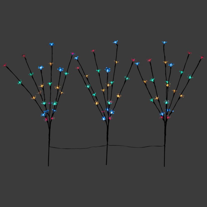 Set of 3 Pre-Lit Cherry Blossom Artificial Tree Branches  Multi LED Lights