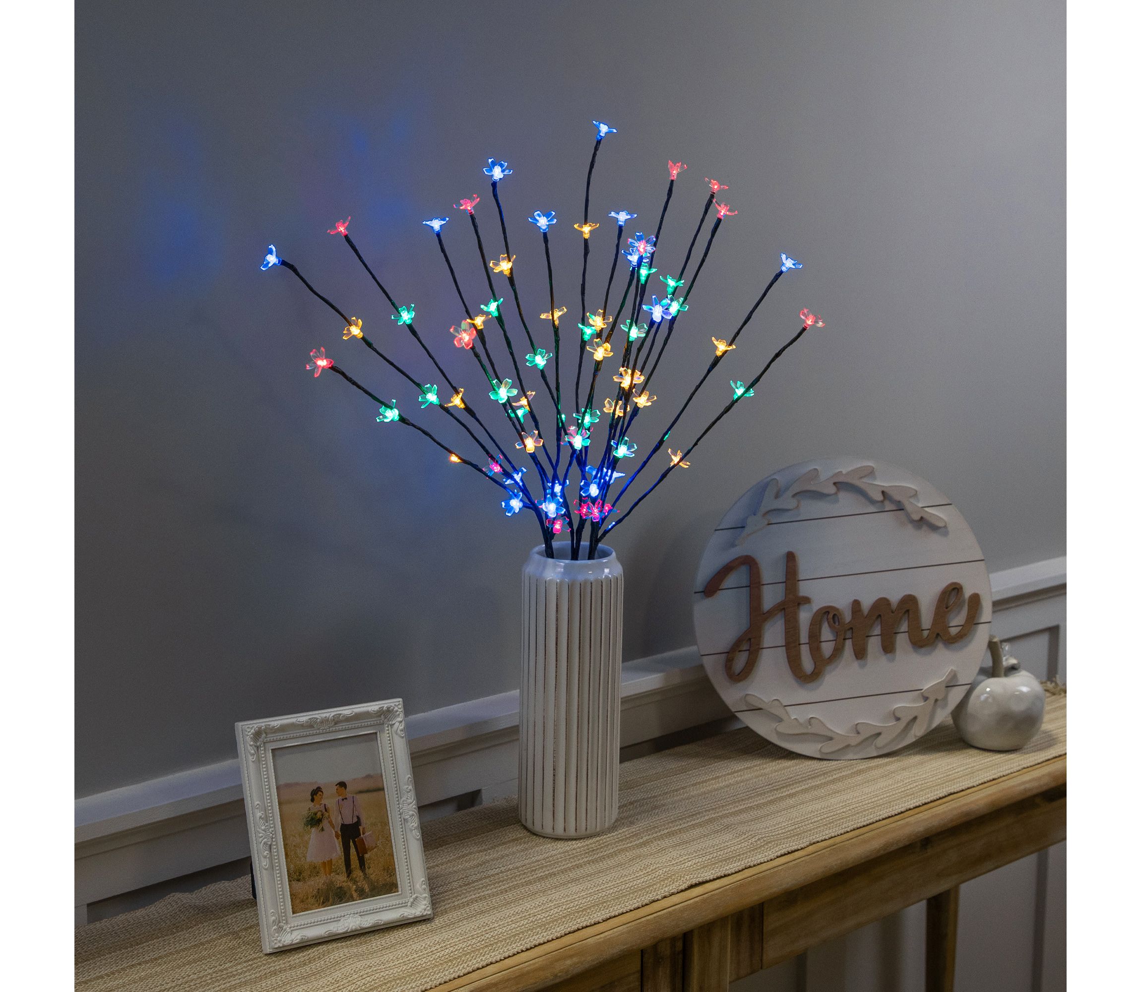Set of 3 Pre-Lit Cherry Blossom Artificial Tree Branches  Multi LED Lights