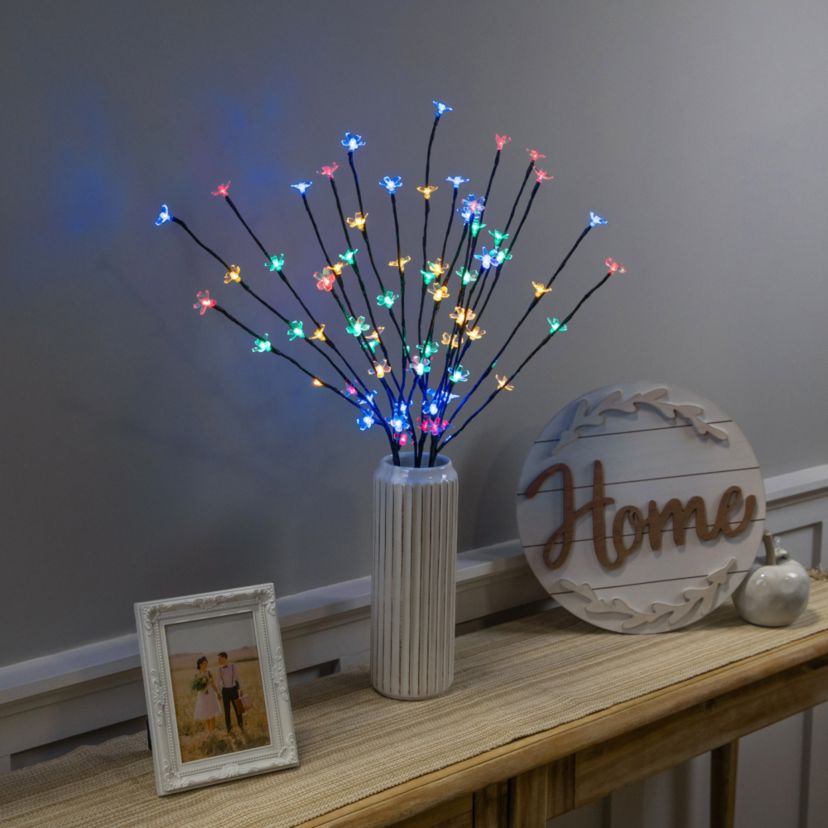 Set of 3 Pre-Lit Cherry Blossom Artificial Tree Branches  Multi LED Lights