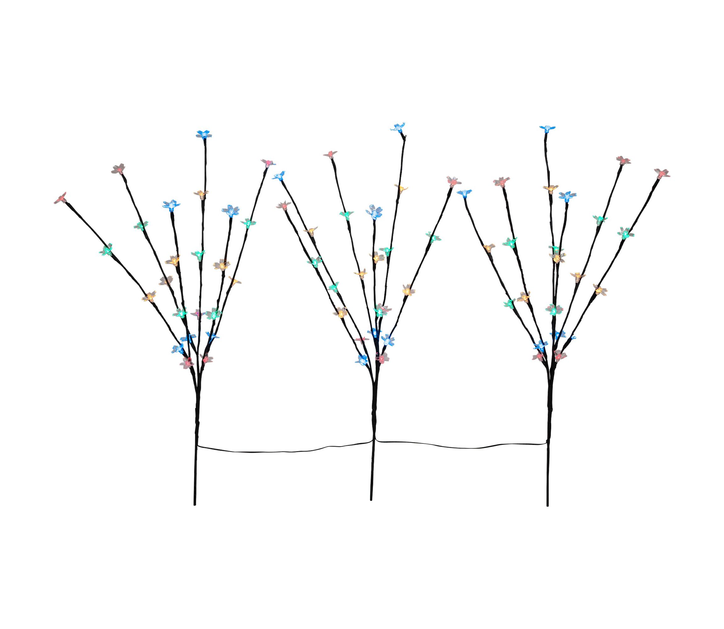 Set of 3 Pre-Lit Cherry Blossom Artificial Tree Branches  Multi LED Lights