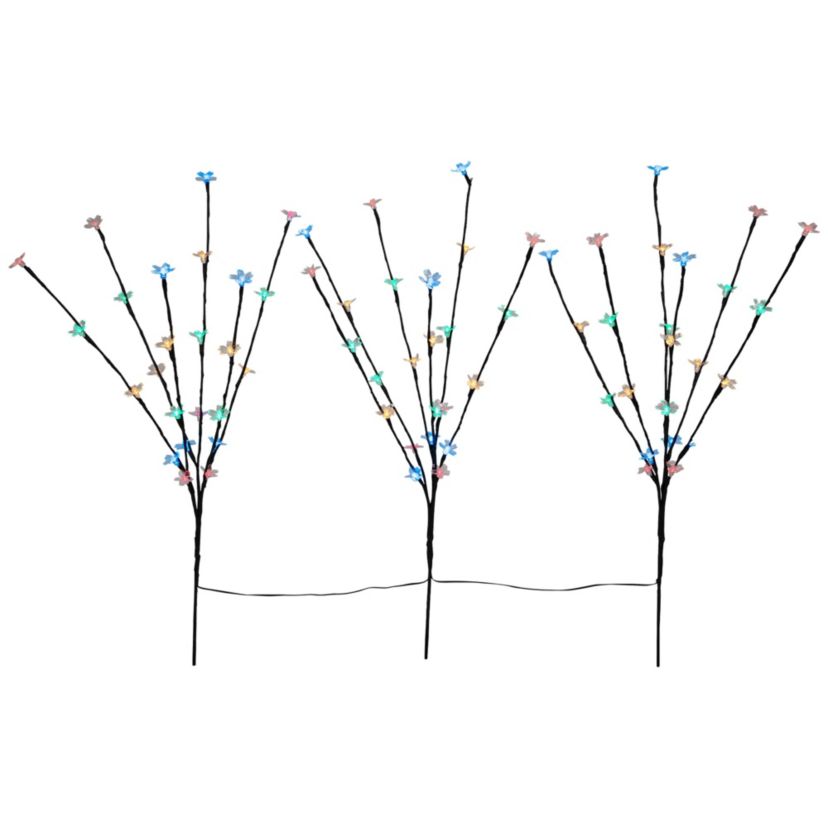 Set of 3 Pre-Lit Cherry Blossom Artificial Tree Branches  Multi LED Lights
