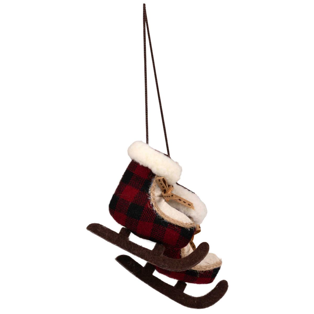 Buffalo Plaid Ice Skates Christmas Ornament - 4"