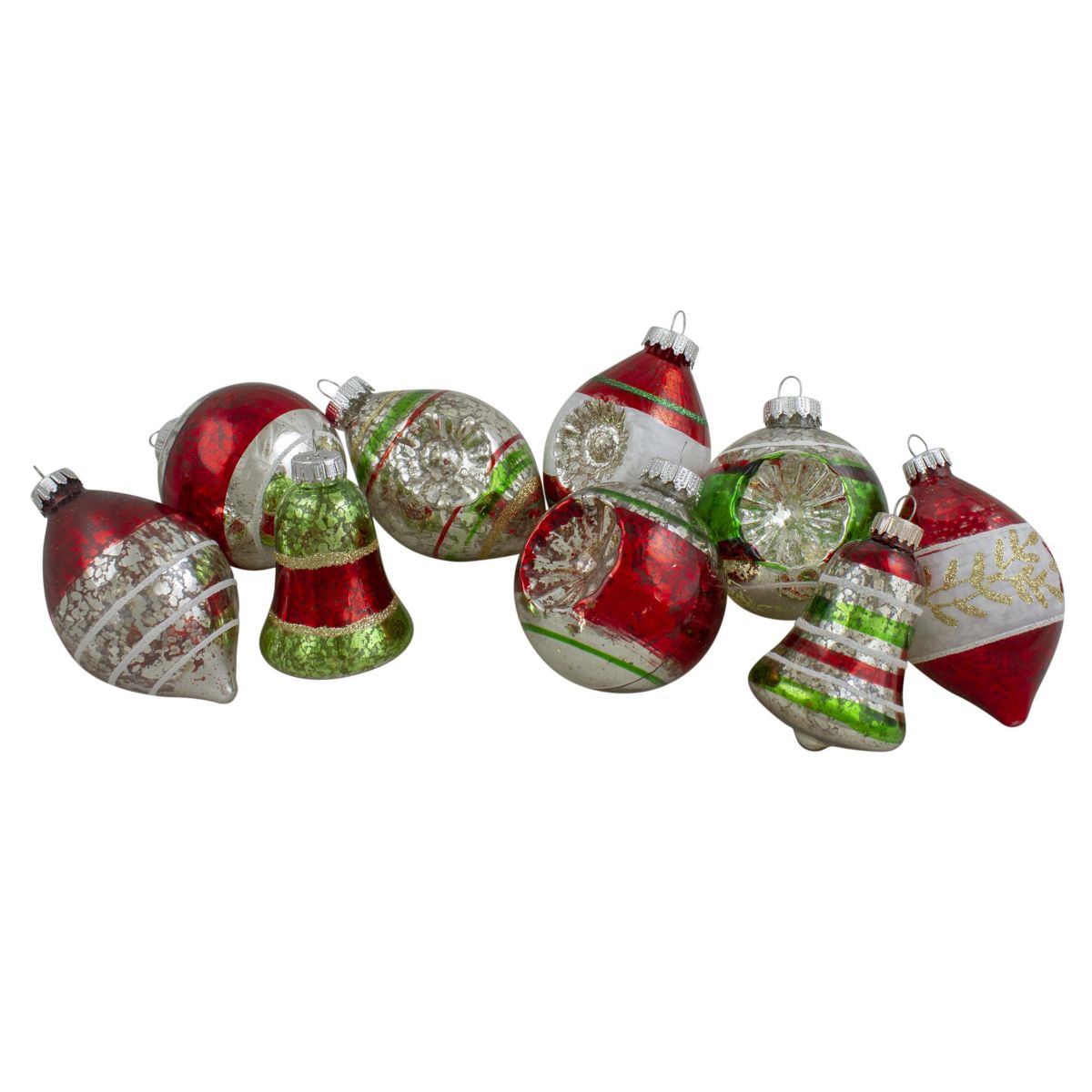 9ct Silver and Red 2-Finish Glass Christmas Finial Ornaments 3.25inch