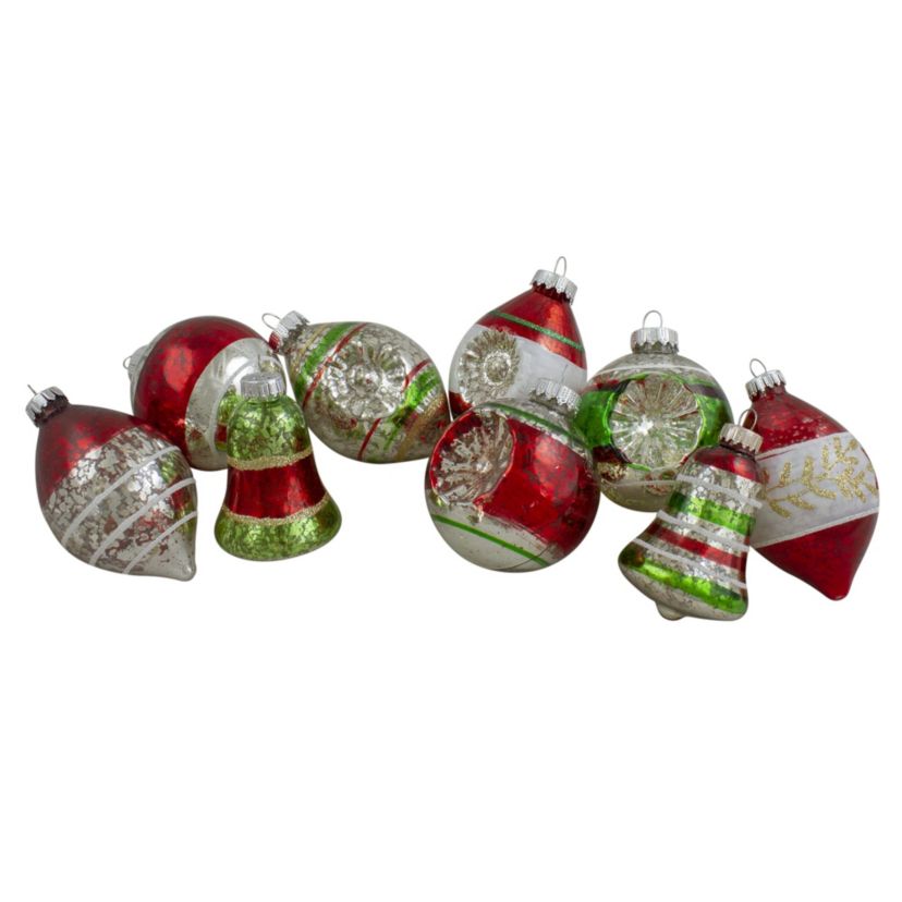 9ct Silver and Red 2-Finish Glass Christmas Finial Ornaments 3.25inch