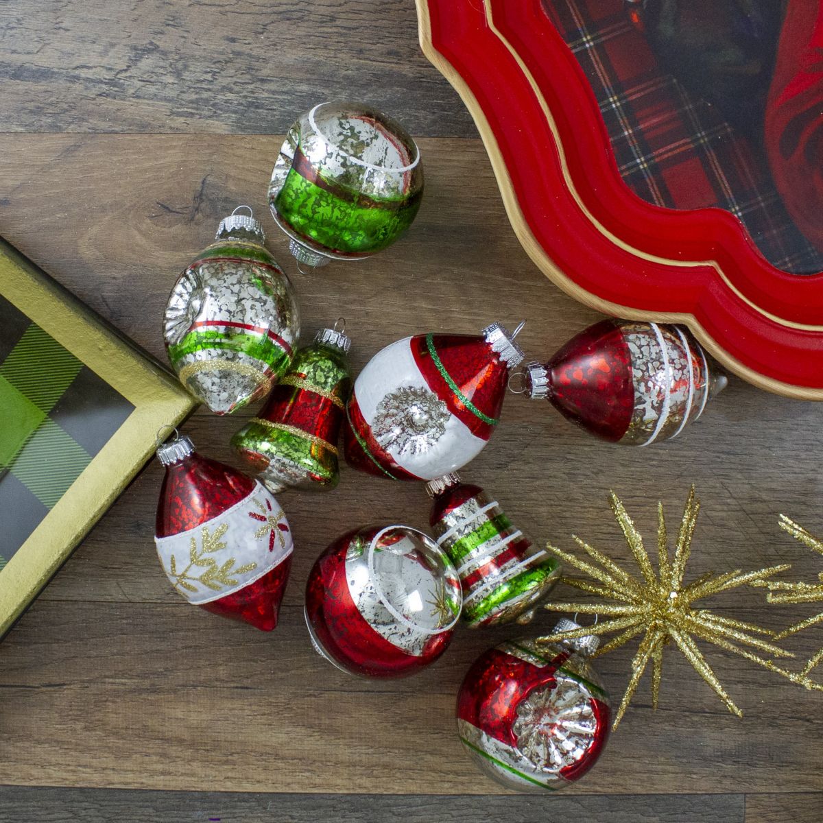 9ct Silver and Red 2-Finish Glass Christmas Finial Ornaments 3.25inch