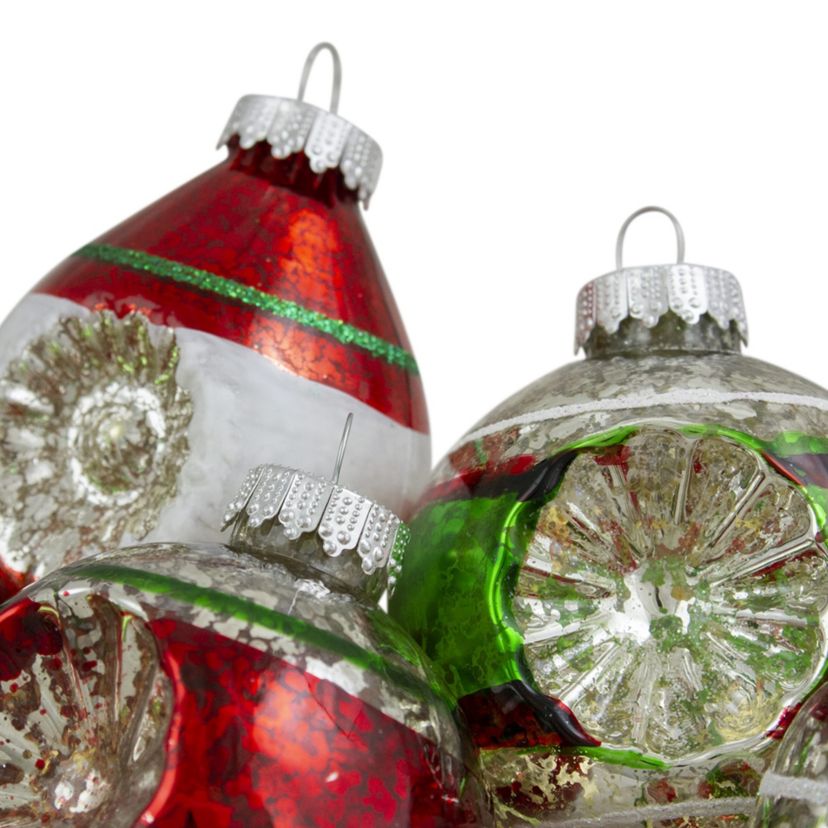 9ct Silver and Red 2-Finish Glass Christmas Finial Ornaments 3.25inch