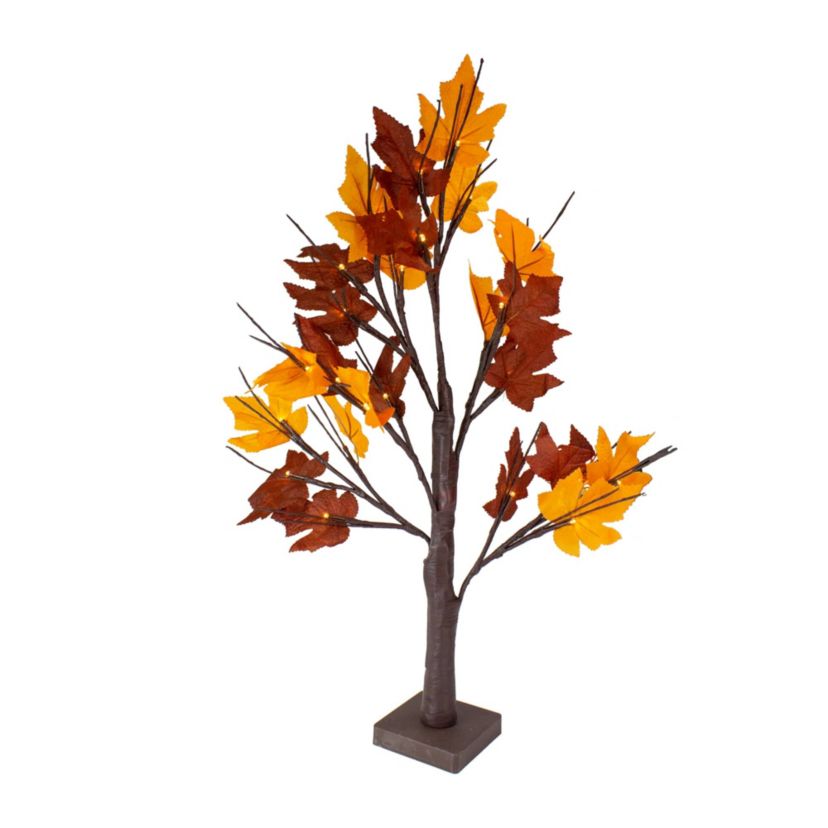 2 Pre-Lit Maple Artificial Fall Harvest Tree- Clear LED Lights