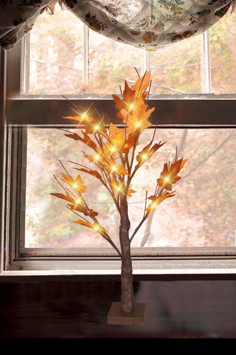 2 Pre-Lit Maple Artificial Fall Harvest Tree- Clear LED Lights