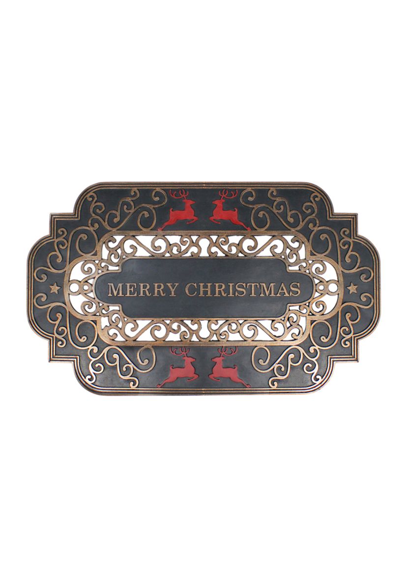 Merry Christmas Doormat with Red Reindeer 18Inch x 30Inch
