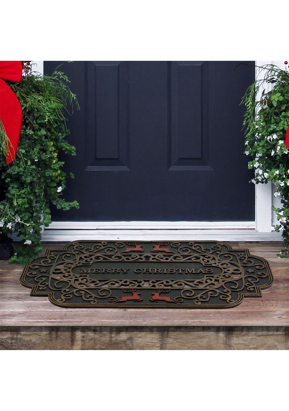 Merry Christmas Doormat with Red Reindeer 18Inch x 30Inch