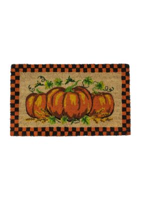 Checkered Fall Harvest Pumpkin Doormat 18 inch x 30 inch